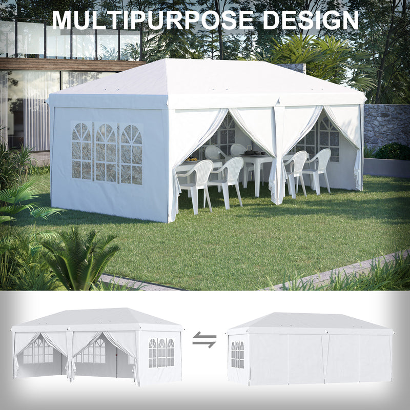 Gazebo Pieghevole 6x3m Funi e Picchetti Bianco-6