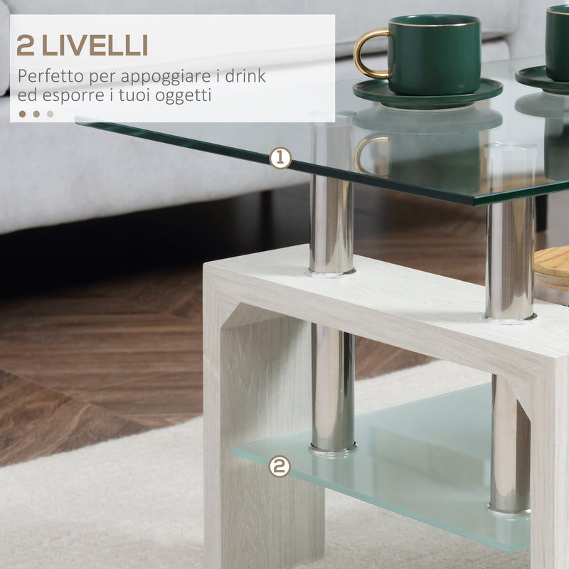 Tavolino da Caffè a 2 Livelli 90x50x42 cm in Vetro e Legno Bianco – acquista  su Giordano Shop