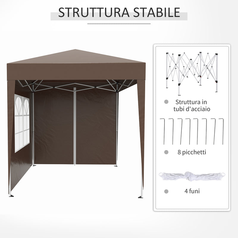 Gazebo Pieghevole 2x2m in Metallo e Poliestere Marrone-8