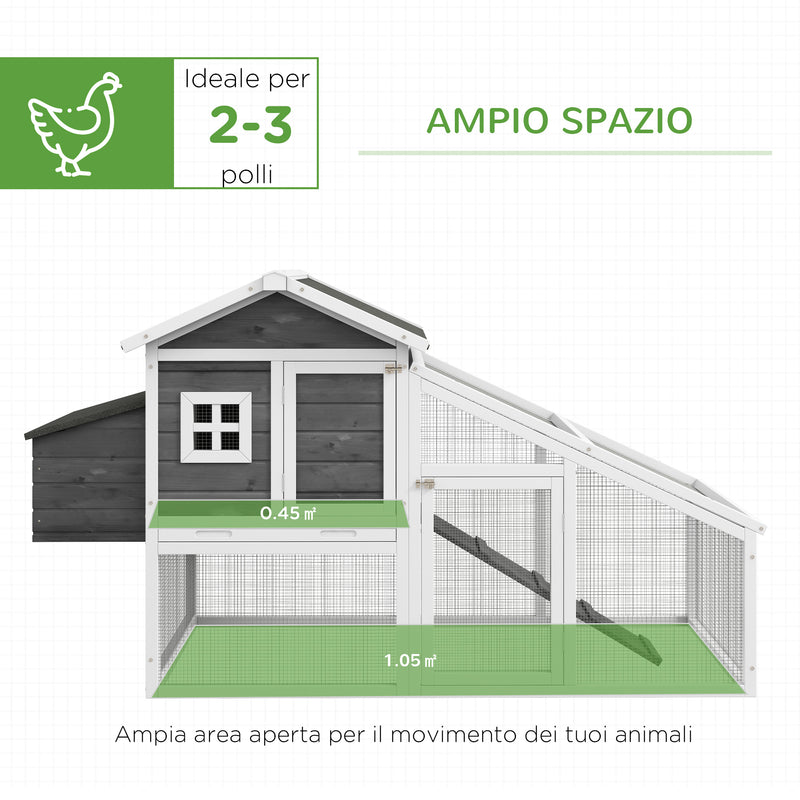 Pollaio Gabbia per Galline 178x95x100 cm in Legno con Tetto Impermeabile Grigio-4