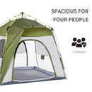 Tenda da Campeggio 2 Posti Pop Up 240x240x199 cm con Porta a Cerniera e 3 Finestre Verde-4