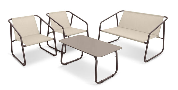 online Set Salotto da Giardino Tavolo 2 Poltrone e Divano in Acciaio e Textilene Nizza Marrone e Beige