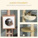 Albero per Gatti con Tiragraffi 40x40x225-285 cm Casetta Amaca e Pallina in Truciolato e iuta Beige e bianco-4
