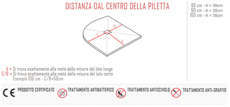 Piatto Doccia Semicircolare in Pietra Bonussi Everest Bianco Varie Misure-4