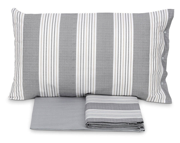 Set Lenzuola Cotone Sopra Sotto con Angoli e Federe Cober Striped Grigio Varie Misure acquista