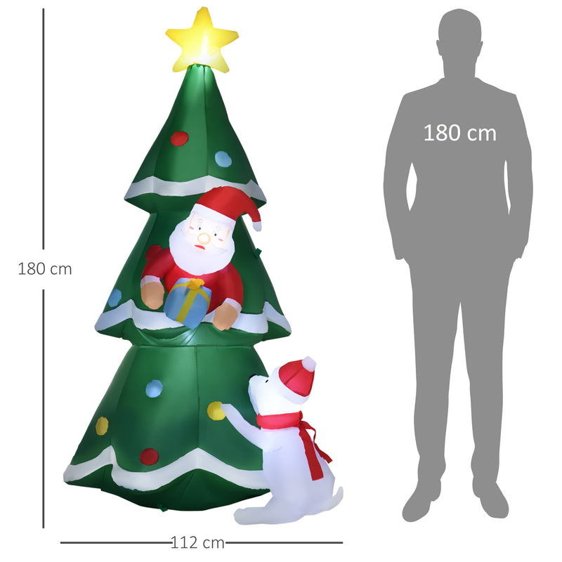 Albero di Natale Gonfiabile 112x80x180 cm con Babbo Natale Cagnolino e Luci LED-3