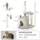 Albero Tiragraffi 48x48x86 cm Rivestimento Peluche con Gioco Grigio-3