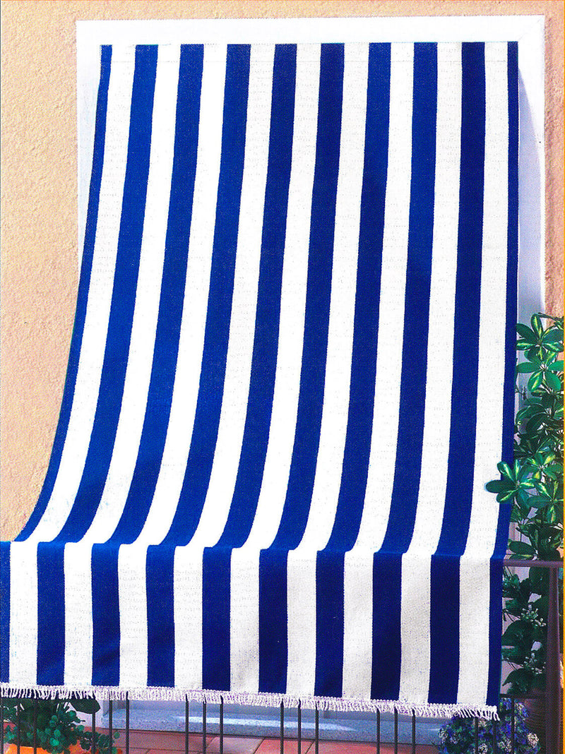 Tenda da Sole per Sormonto 140x250 cm in Poliestere con Anelli Ranieri a Strisce Blu -1