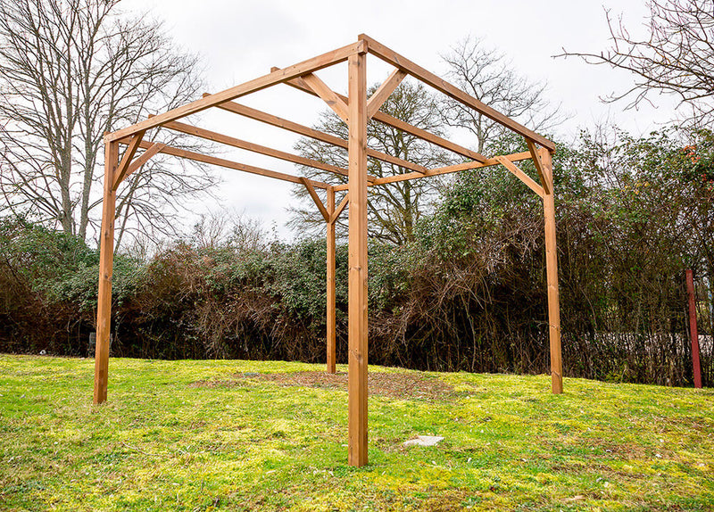 Pergola da Giardino 296x292x235 cm in Legno Picea Massello Termo Trattato-5