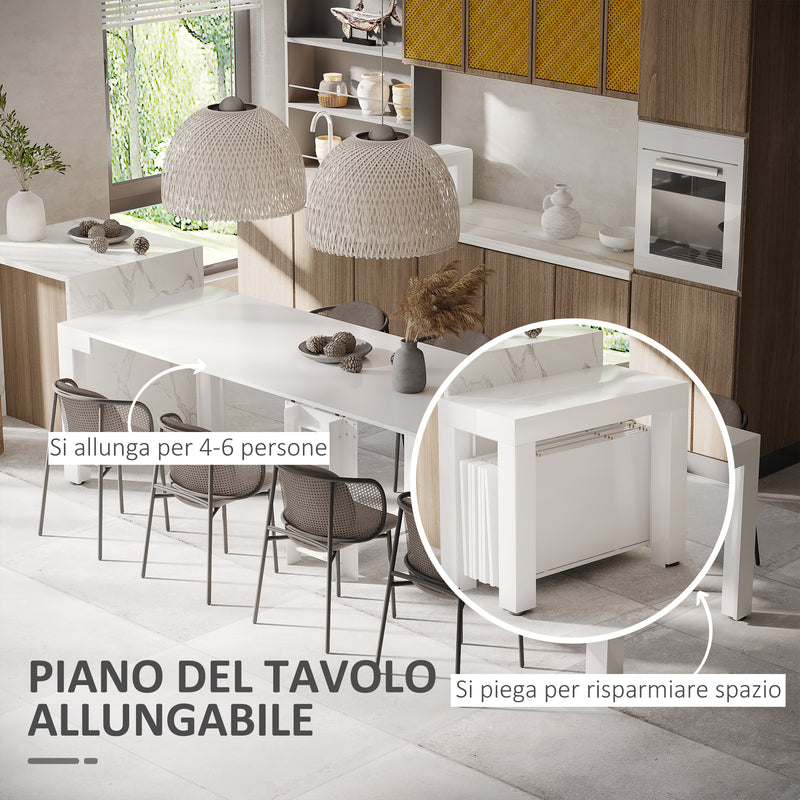 Tavolo Allungabile 45-300x90x75,5 cm Max 6 Persone in Metallo e MDF Bianco-4