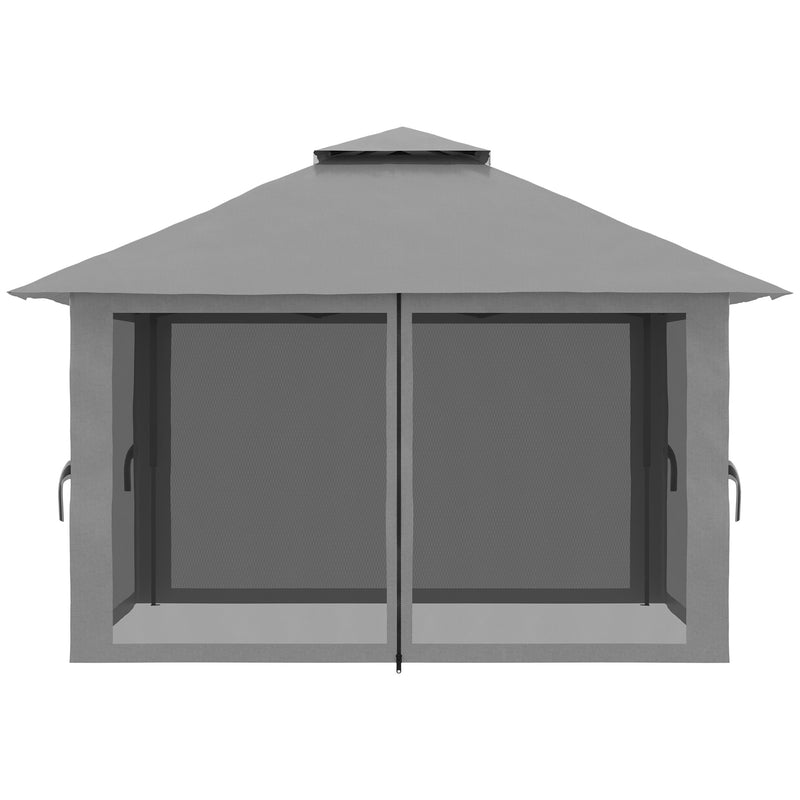 Gazebo da Giardino Pieghevole 392x392x283 cm in Acciaio e Tessuto Oxford Grigio-9