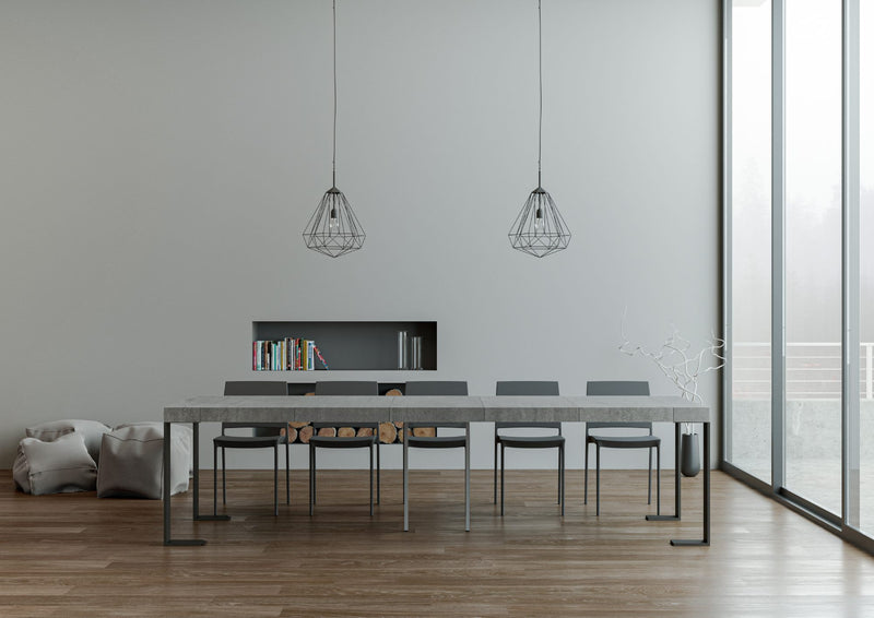 Consolle Allungabile 90-300x40x77 cm in Nobilitato Grigio-4