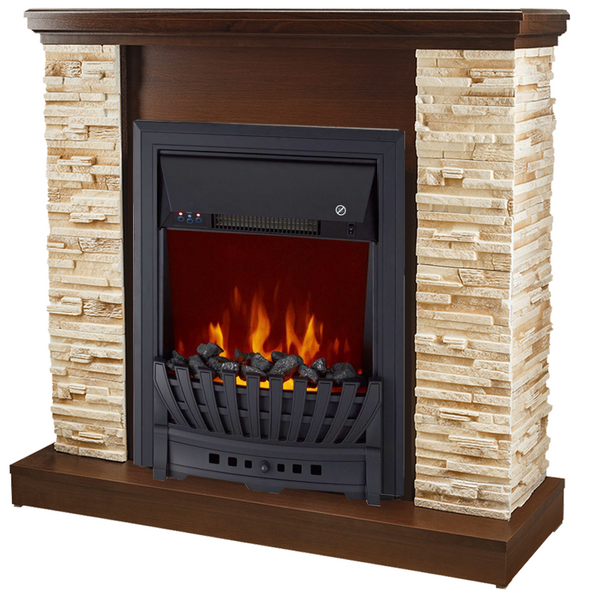 Camino Elettrico da Pavimento 90,3x98x30 cm Effetto Fiamma 2000W Rock & Pluton Noce online