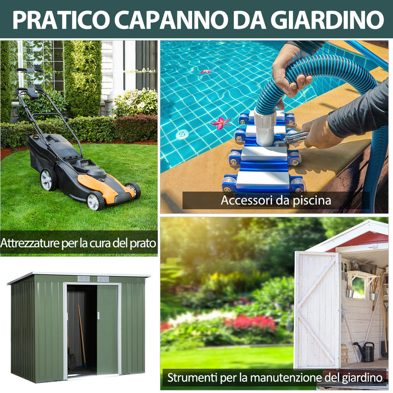 Casetta Box da Giardino 213x130x173 cm in Acciaio Verde-7