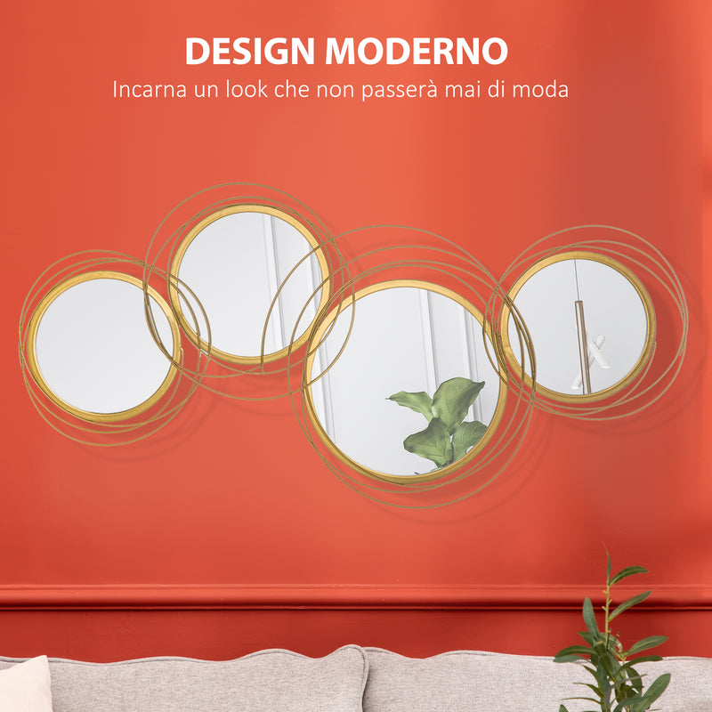 Decorazione Murale 3D in Metallo 107x56 cm Wall Art a Cerchi con Specchi  Oro – acquista su Giordano Shop