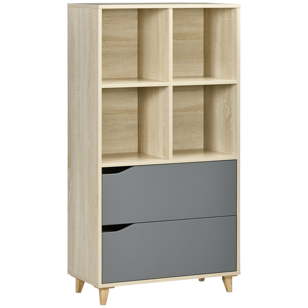 sconto Libreria con 2 Cassetti 70,2x35x130 cm in Truciolato e MDF Naturale e Grigio