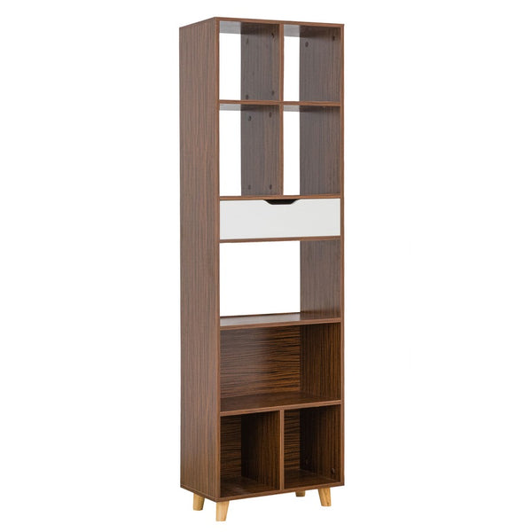 Libreria 8 Ripiani 1 Cassetto 53x185x30 cm in Legno Melaminico Zebrano e Bianco Opaco sconto