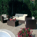 Set Salotto da Giardino Divano 2 Poltrone e Tavolino con Cuscini in Wicker Marrone-2