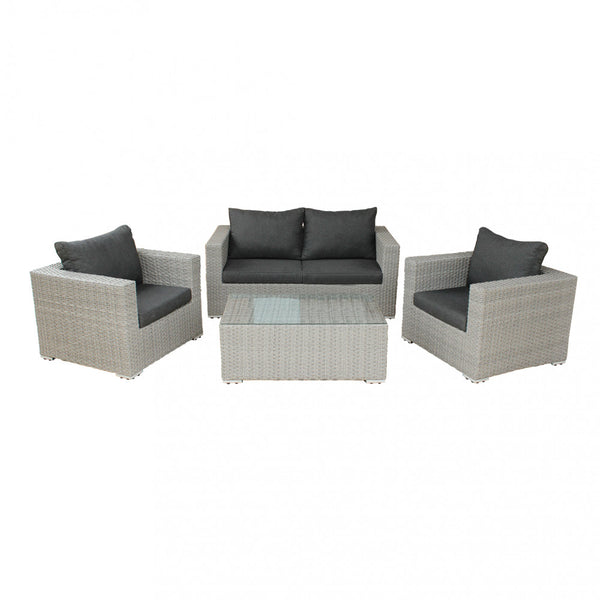 Set Salotto da Giardino Divano 2 Poltrone e Tavolino con Cuscini in Wicker Grigio sconto