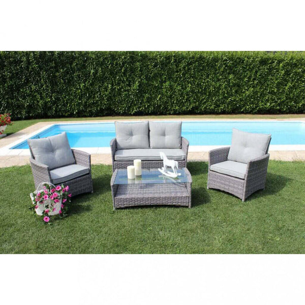 Set Salotto da Giardino Divano 2 Poltrone e Tavolino con Cuscini in Wicker Grigio prezzo