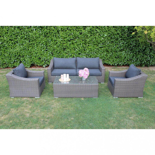 Set Salotto da Giardino Divano 2 Poltrone e Tavolino con Cuscini in Wicker Marrone sconto