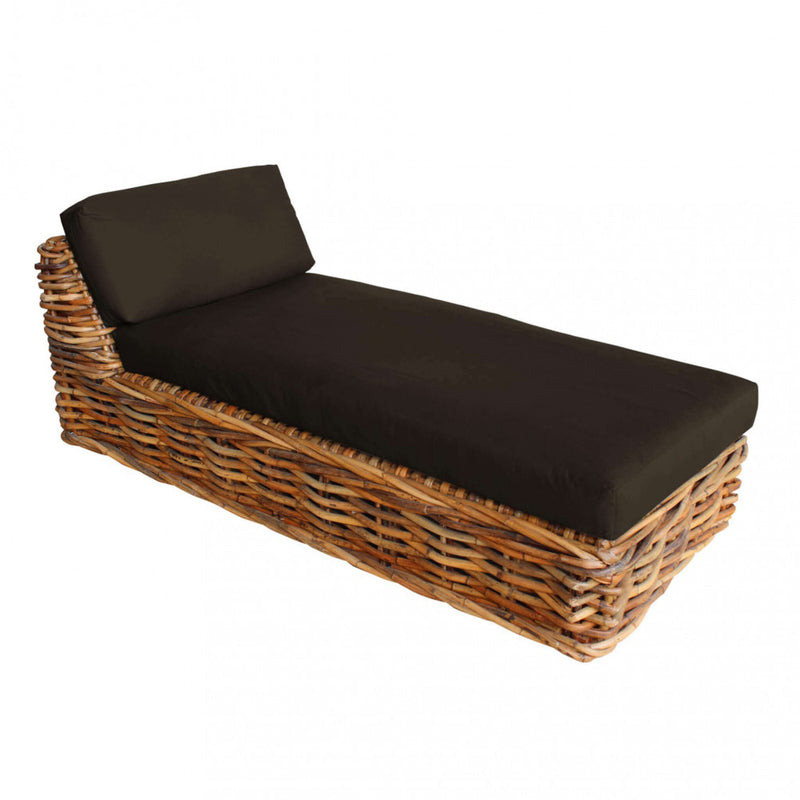 Chaise Longue Polinesia con Cuscini 75x87x170 cm in Rattan Marrone-1