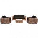 Set Salotto da Giardino Divano 2 Poltrone e Tavolino con Cuscini in Rattan Marrone-1