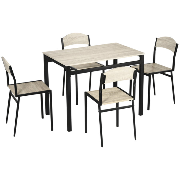 sconto Set da Pranzo Tavolo Rettangolare e 4 Sedie in Acciaio e MDF Nero e Rovere