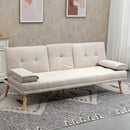 Divano Letto 3 Posti 181x77x78 cm in Tessuto Effetto Lino Beige-2