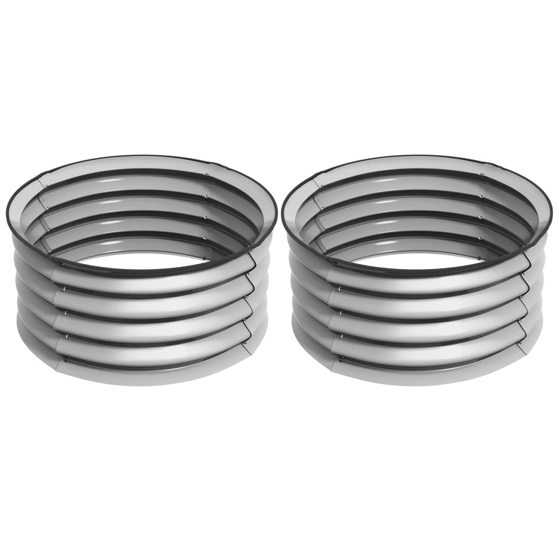 Set di 2 Letti per Orto Rialzati con Fondo Aperto Ø60x30 cm in Acciaio Galvanizzato Argento-1