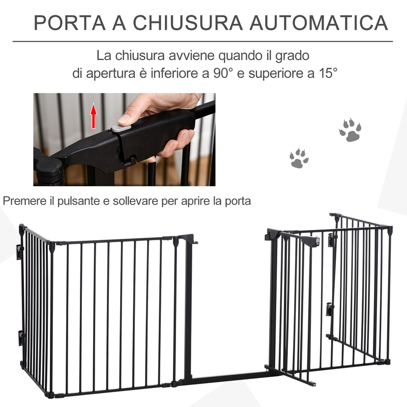 Cancellino per Cani Taglia Piccola e Media Pieghevole a 5 Pannelli 300x3x74,5 cm in Metallo e Plastica Nero-6