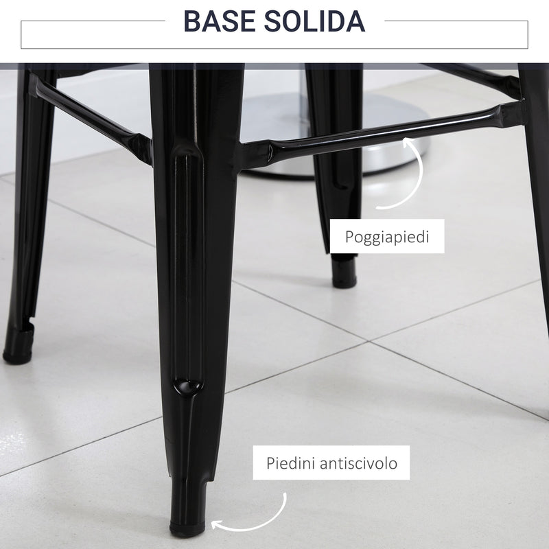 Set 4 Sgabelli Bar 43x43x76 cm con Poggiapiedi in Metallo Nero-4