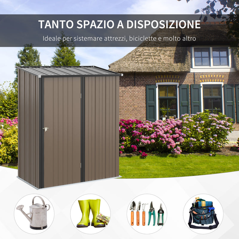 Casetta Box da Giardino 161,5x94,5x196 cm Porta Attrezzi con Catenaccio in Acciaio Marrone-4