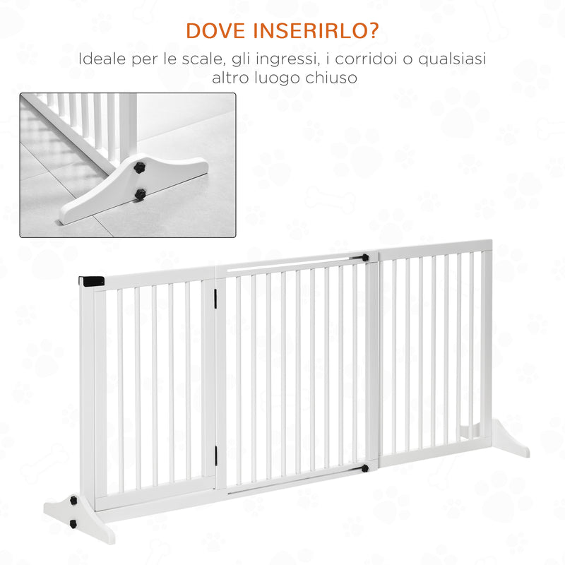 Cancellino per Cani Taglia Regolabile a 3 Pannelli 113-166x36x71 cm in Legno di Pino Bianco-5