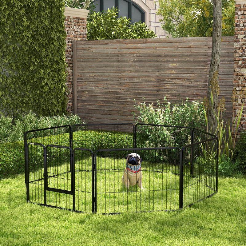 Recinto per Cani a 8 Pezzi Modulabili per Interno ed Esterno 80x60 cm in Acciaio  Nero-2