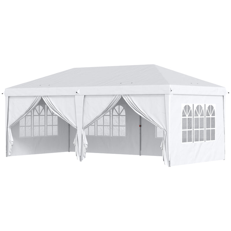 Gazebo Pieghevole 6x3m Funi e Picchetti Bianco-1