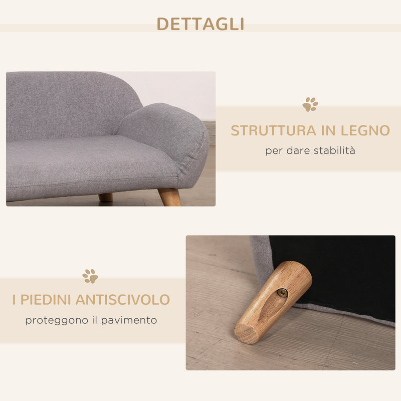 Divanetto per Cani e Gatti Imbottito 72x44x31 cm in Tessuto Grigio Chiaro-6