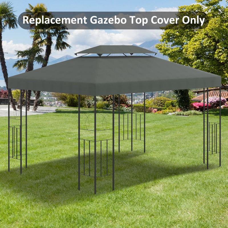 Copertura per Gazebo  a 2 Livelli  con Cinghie e 10 Fori di Drenaggio 4x3m in Poliestere Grigio Scuro-2