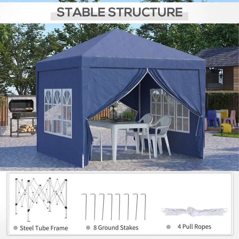 Gazebo Pieghevole da Giardino 2,95x2,95x2,58m in Acciaio e Tessuto Oxford Blu-5