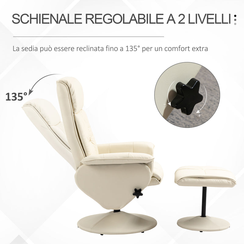 Poltrona Relax Reclinabile con Pouf Poggiapiedi 80x69x110 cm in Similpelle  Crema – acquista su Giordano Shop