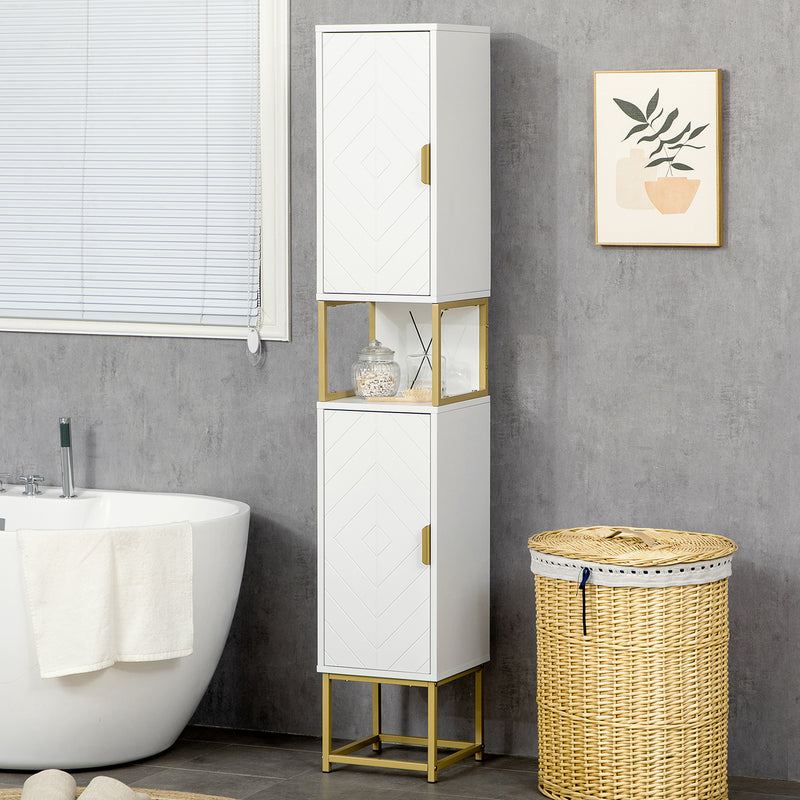 Mobile Colonna Bagno 30x30x170,7 cm in MDF e Acciaio Bianco e Oro