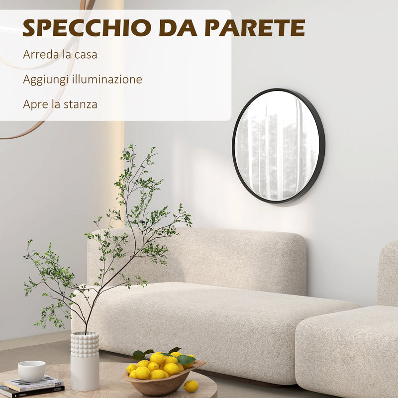 Specchio Rotondo da Parete Ø61 cm  in Lega di Alluminio Nero-4