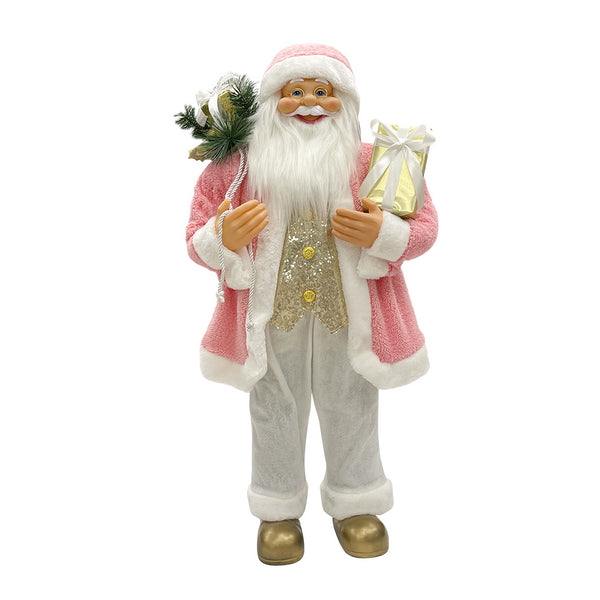 acquista Babbo Natale Abito Rosa e Bianco H110 cm con Mini Lucciole e Suoni