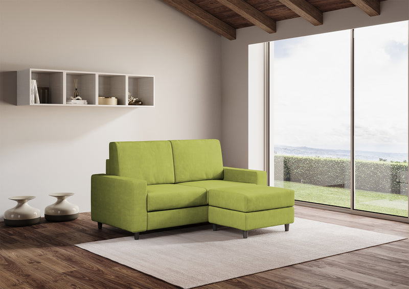 Divano 2 Posti con Pouf 148x155x85 cm Sakar in Tessuto Verde-3