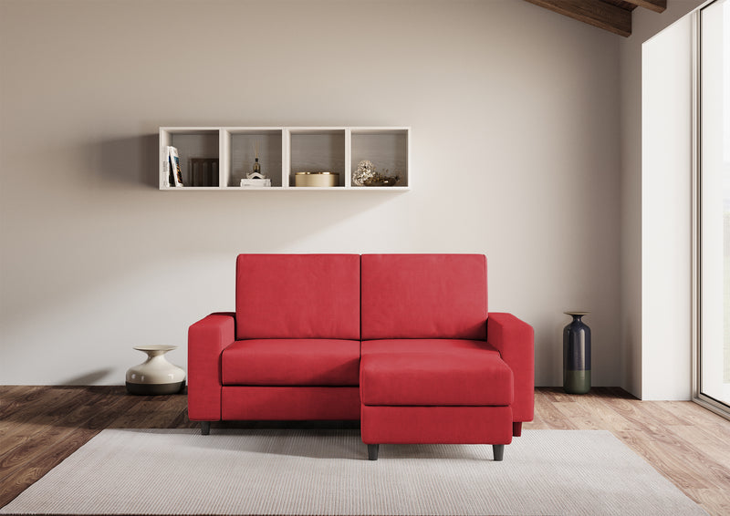 Divano 2 Posti con Pouf 148x155x85 cm Sakar in Tessuto Rosso-2