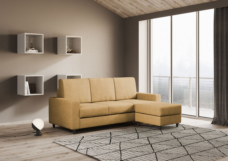 Divano 3 Posti con Pouf 208x155x85 cm Sakar in Tessuto Ocra-3