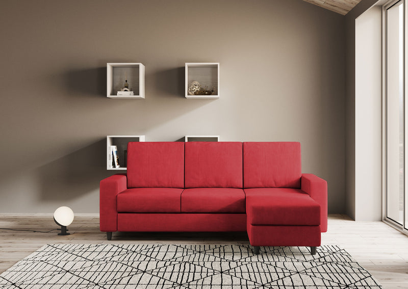 Divano 3 Posti con Pouf 208x155x85 cm Sakar in Tessuto Rosso-2