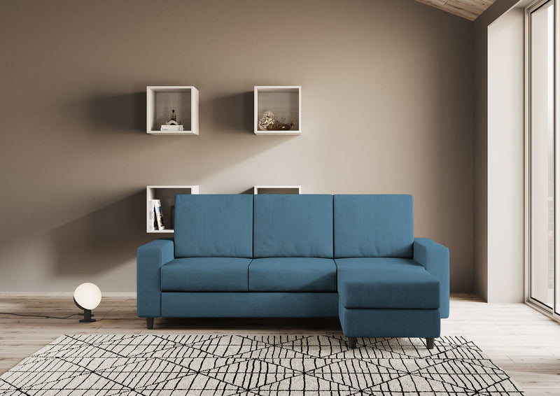 Divano 3 Posti con Pouf 208x155x85 cm Sakar in Tessuto Avio-2