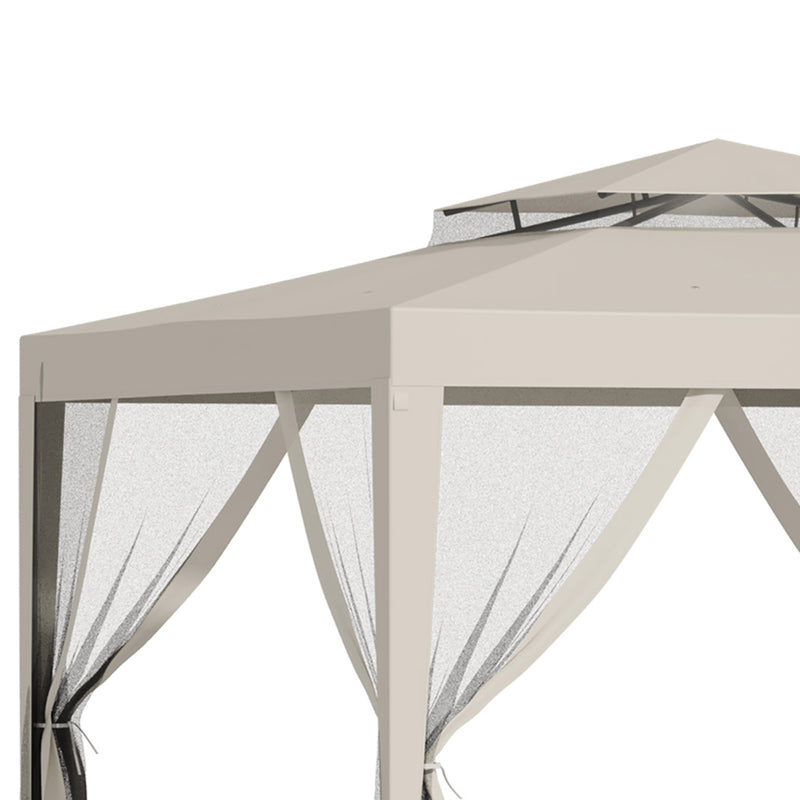 Gazebo da Giardino con Zanzariera Doppio Tetto 3x3m Telaio in Metallo Beige-7