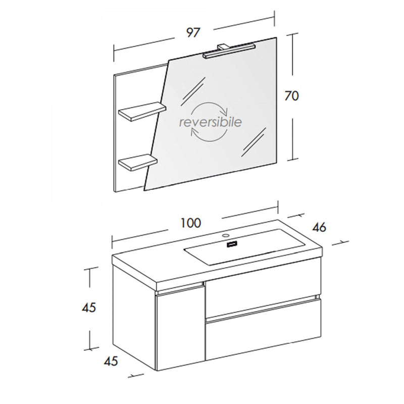 Mobile Bagno Sospeso 100 cm Lavabo e Specchio Bonussi Pegaso Bianco-1